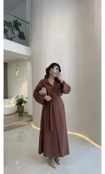 Elegant Yandan Bağlamalı Etek Gömlek Takım - Kiremit - Kod: 8973