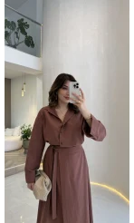 Elegant Yandan Bağlamalı Etek Gömlek Takım - Kiremit - Kod: 8973