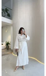 Elegant Yandan Bağlamalı Etek Gömlek Takım - Beyaz - Kod: 8973