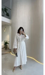 Elegant Yandan Bağlamalı Etek Gömlek Takım - Beyaz - Kod: 8973