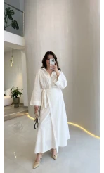 Elegant Yandan Bağlamalı Etek Gömlek Takım - Beyaz - Kod: 8973