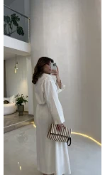 Elegant Yandan Bağlamalı Etek Gömlek Takım - Beyaz - Kod: 8973