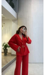 Toka Detay Kemerli Tunik Takım - Kırmızı - Kod: 8927