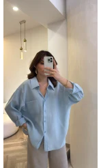 Düşük Omuzlu Modal Gömlek - Açık Mavi - Kod:5050