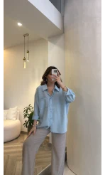 Düşük Omuzlu Modal Gömlek - Açık Mavi - Kod:5050