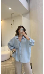 Düşük Omuzlu Modal Gömlek - Açık Mavi - Kod:5050