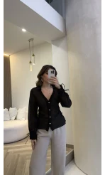 Merely Beli Büzgü Detayı Gömlek - Siyah - Kod:123