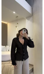 Merely Beli Büzgü Detayı Gömlek - Siyah - Kod:123