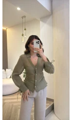 Merely Beli Büzgü Detayı Gömlek - Yeşil - Kod:123