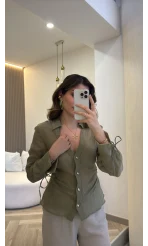 Merely Beli Büzgü Detayı Gömlek - Yeşil - Kod:123