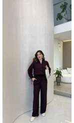 Library V Yaka Bilek Detaylı Gömlek Takım - Mürdüm - Kod: 9050