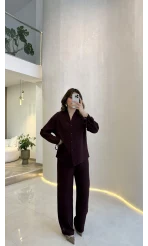 Library V Yaka Bilek Detaylı Gömlek Takım - Mürdüm - Kod: 9050