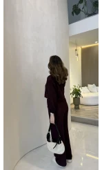 Library V Yaka Bilek Detaylı Gömlek Takım - Mürdüm - Kod: 9050