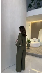 Library V Yaka Bilek Detaylı Gömlek Takım - Haki - Kod: 9050