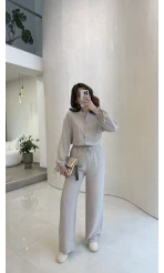 Library V Yaka Bilek Detaylı Gömlek Takım - Taş - Kod: 9050