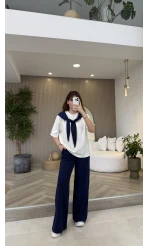 Fular Detaylı Modal T-shirt Eşofman Takım - Lacivert - Kod: 4116