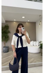 Fular Detaylı Modal T-shirt Eşofman Takım - Lacivert - Kod: 4116