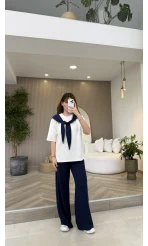 Fular Detaylı Modal T-shirt Eşofman Takım - Lacivert - Kod: 4116