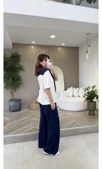 Fular Detaylı Modal T-shirt Eşofman Takım - Lacivert - Kod: 4116