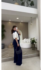 Fular Detaylı Modal T-shirt Eşofman Takım - Lacivert - Kod: 4116