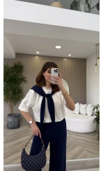 Fular Detaylı Modal T-shirt Eşofman Takım - Lacivert - Kod: 4116