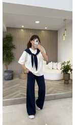 Fular Detaylı Modal T-shirt Eşofman Takım - Lacivert - Kod: 4116