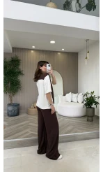 Fular Detaylı Modal T-shirt Eşofman Takım - Kahverengi - Kod: 4116