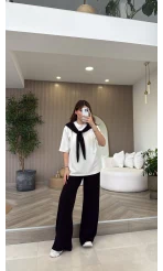 Fular Detaylı Modal T-shirt Eşofman Takım - Siyah - Kod: 4116