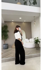 Fular Detaylı Modal T-shirt Eşofman Takım - Siyah - Kod: 4116