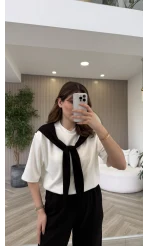 Fular Detaylı Modal T-shirt Eşofman Takım - Siyah - Kod: 4116