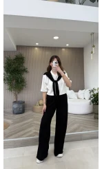 Fular Detaylı Modal T-shirt Eşofman Takım - Siyah - Kod: 4116