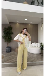 Fular Detaylı Modal T-shirt Eşofman Takım - Sarı - Kod: 4116