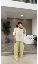 Fular Detaylı Modal T-shirt Eşofman Takım - Sarı - Kod: 4116