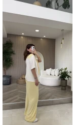 Fular Detaylı Modal T-shirt Eşofman Takım - Sarı - Kod: 4116