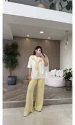 Fular Detaylı Modal T-shirt Eşofman Takım - Sarı - Kod: 4116