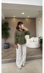 Taş Düğme Detaylı Beli Pileli Gömlek - Çağla - Kod: 2247