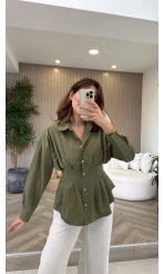 Taş Düğme Detaylı Beli Pileli Gömlek - Çağla - Kod: 2247