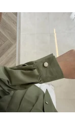 Taş Düğme Detaylı Beli Pileli Gömlek - Çağla - Kod: 2247