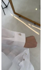 Taş Düğme Detaylı Beli Pileli Gömlek - Beyaz - Kod: 2247