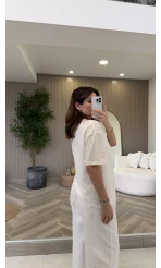 Dyla Dantel Detay Kısa Kol T-shirt - Ekru