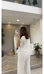 Dyla Dantel Detay Kısa Kol T-shirt - Ekru