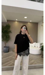 Dyla Dantel Detay Kısa Kol T-shirt - Siyah