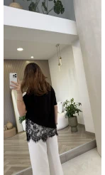 Dyla Dantel Detay Kısa Kol T-shirt - Siyah