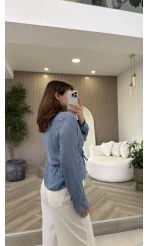 Bağcıklı Dökümlü Gömlek - Mavi - Kod: 124