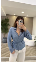 Bağcıklı Dökümlü Gömlek - Mavi - Kod: 124