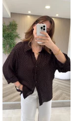 Geraldine Püsküllü İnce Uzun Gömlek - Kahverengi - Kod: 2252