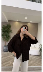 Geraldine Püsküllü İnce Uzun Gömlek - Kahverengi - Kod: 2252