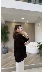 Geraldine Püsküllü İnce Uzun Gömlek - Kahverengi - Kod: 2252