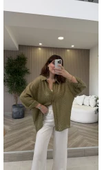 Geraldine Püsküllü İnce Uzun Gömlek - Haki - Kod: 2252