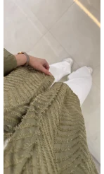 Geraldine Püsküllü İnce Uzun Gömlek - Haki - Kod: 2252